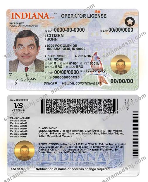 USA Indiana driving (operator) license template in PSD format (2019 – present)